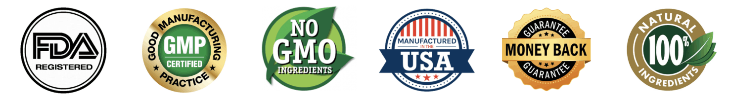 Lymph Flow trust badges — FDA-registered facility, GMP-certified, non-GMO plant-based formula